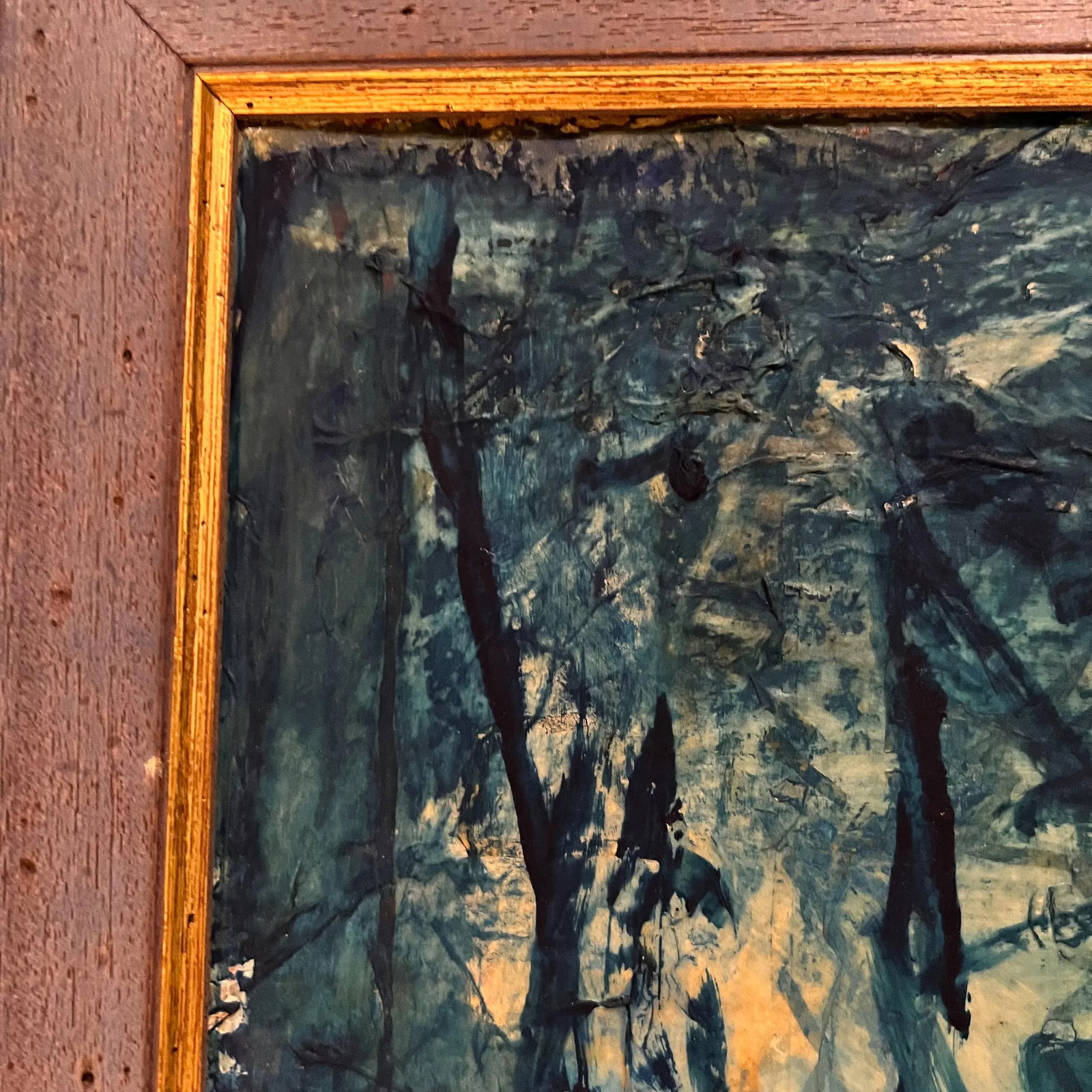 Midcentury Modern Blue Oil on Canvas Abstract Art Signed Helen Oguerran - 3