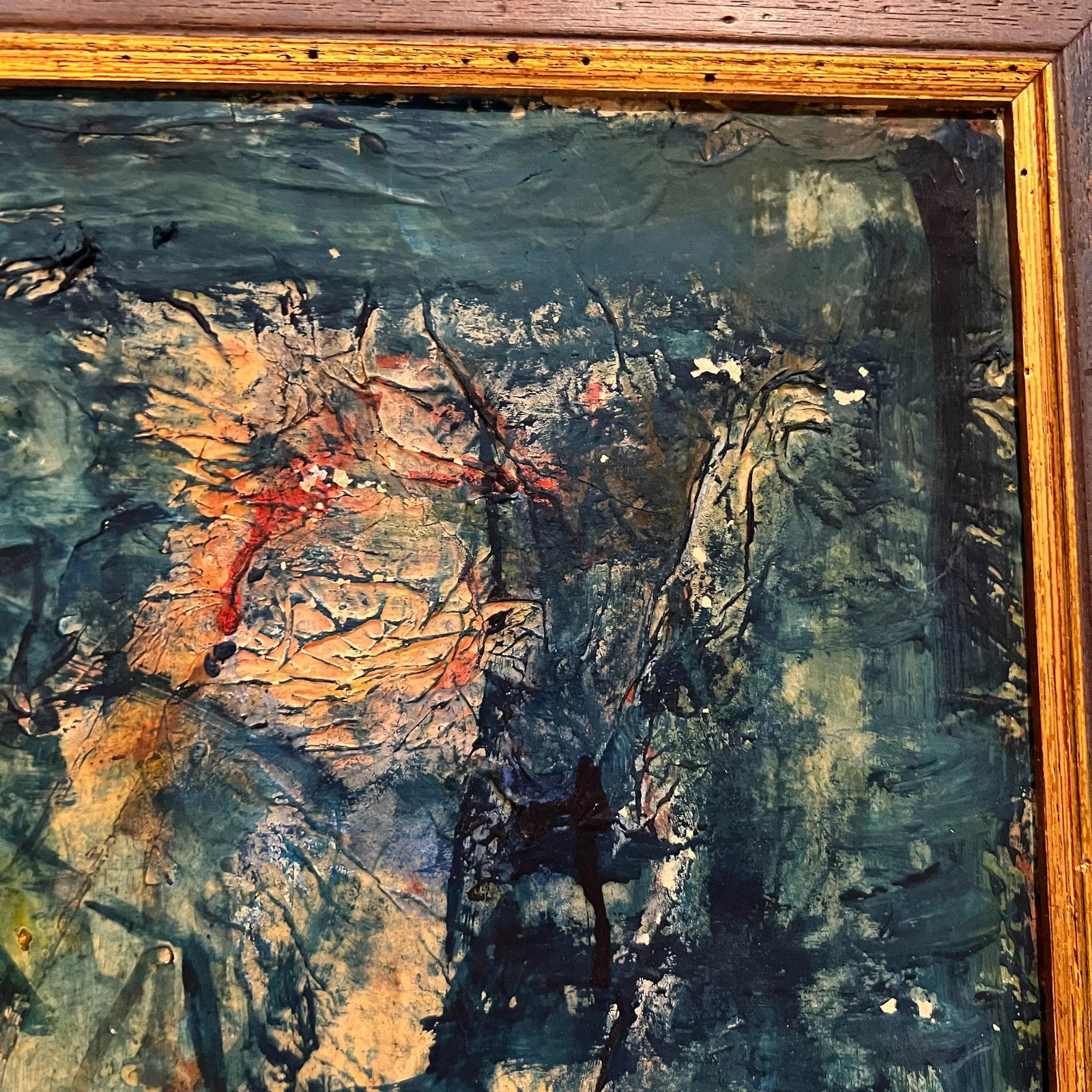 Midcentury Modern Blue Oil on Canvas Abstract Art Signed Helen Oguerran - 6