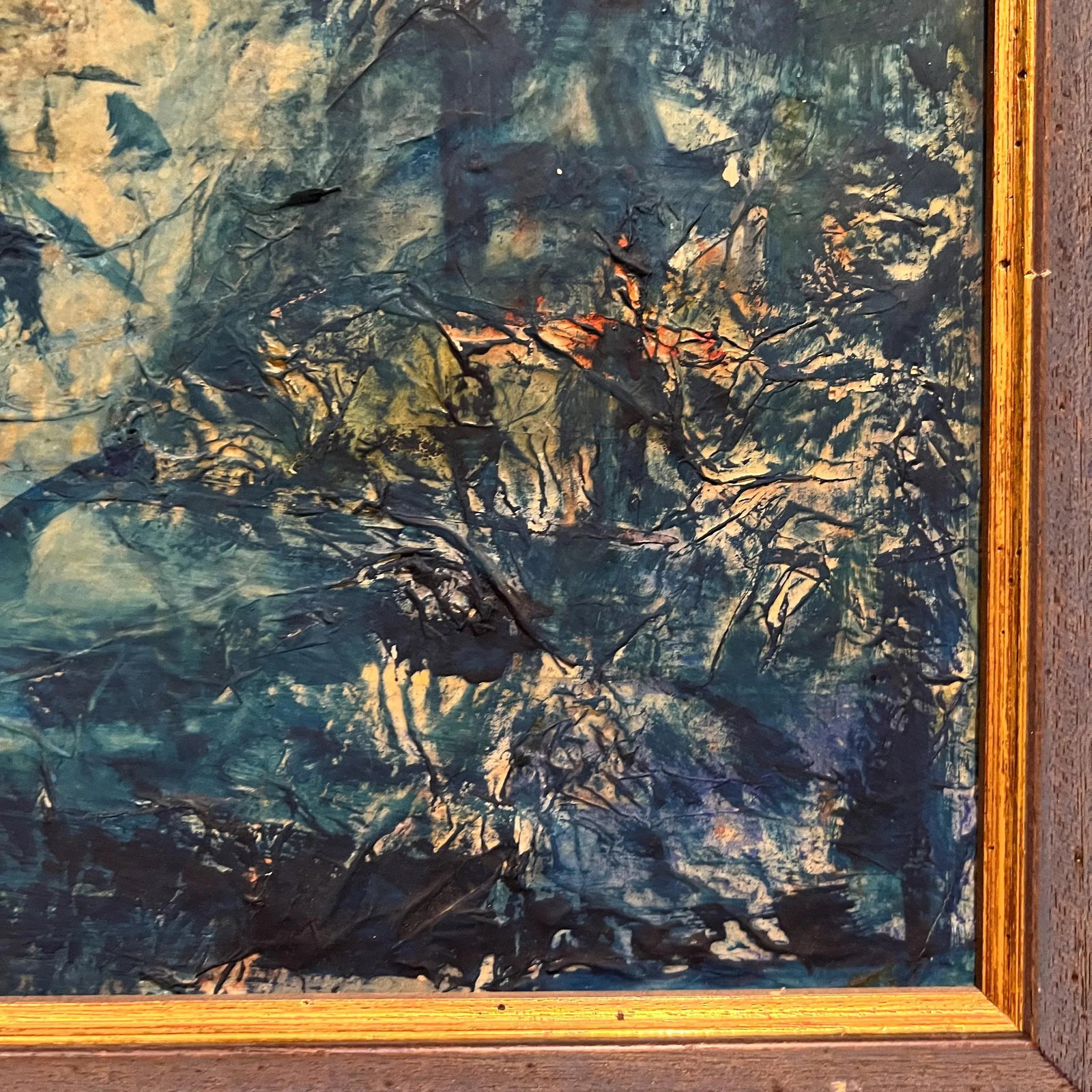 Midcentury Modern Blue Oil on Canvas Abstract Art Signed Helen Oguerran - 7