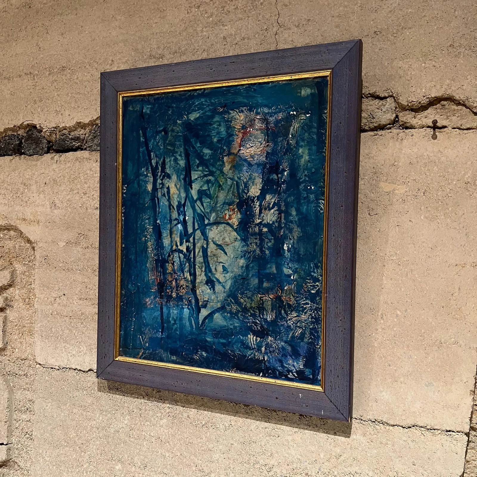 Midcentury Modern Blue Oil on Canvas Abstract Art Signed Helen Oguerran - 9