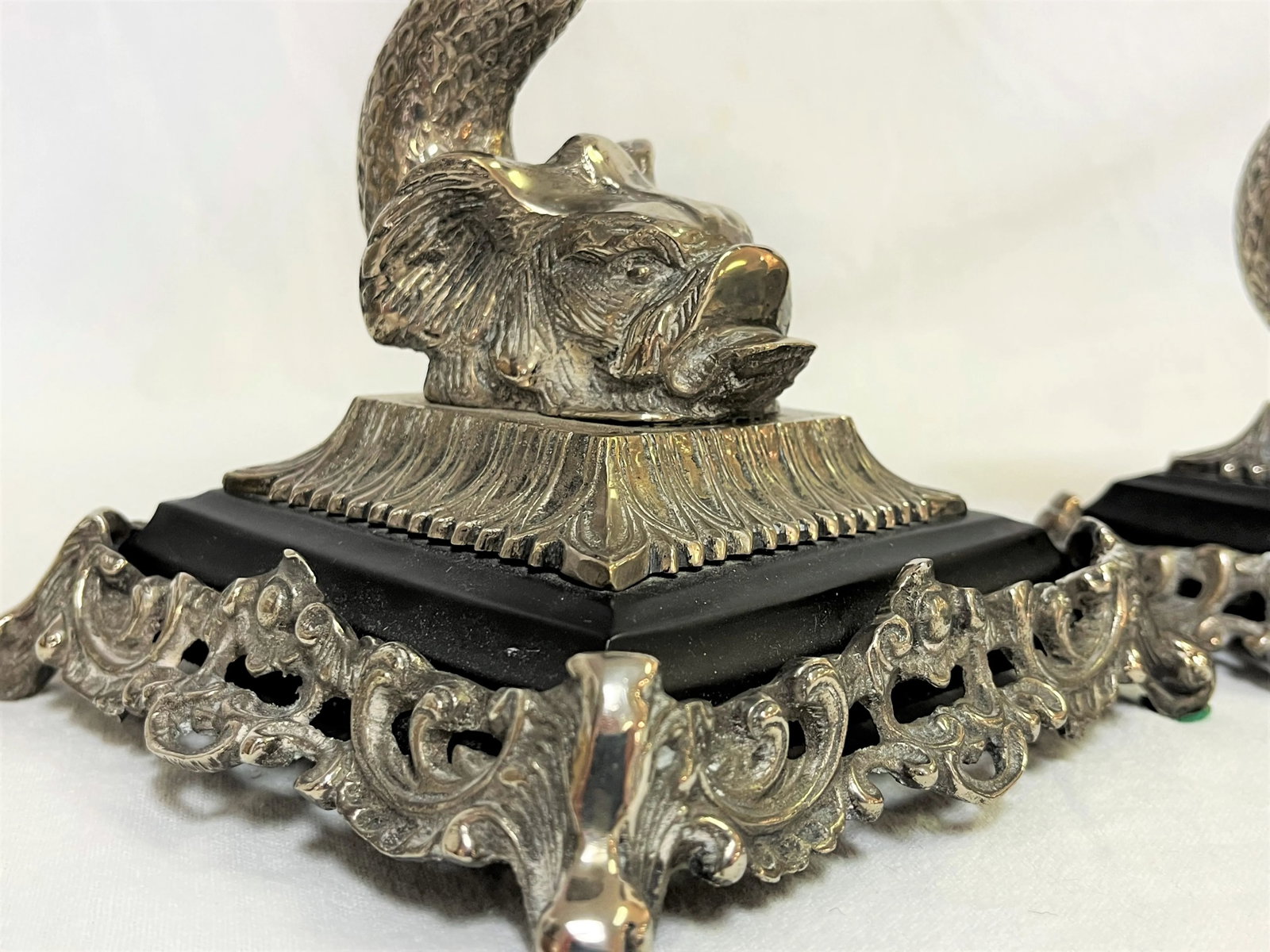 Vintage Silverplate Dolphin Candlesticks- a Pair - 10