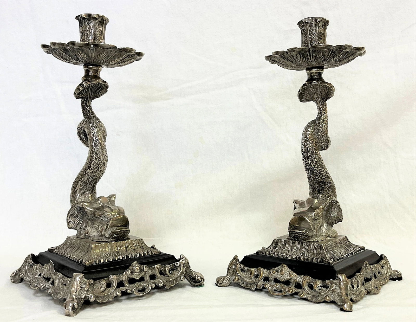 Vintage Silverplate Dolphin Candlesticks- a Pair - 2