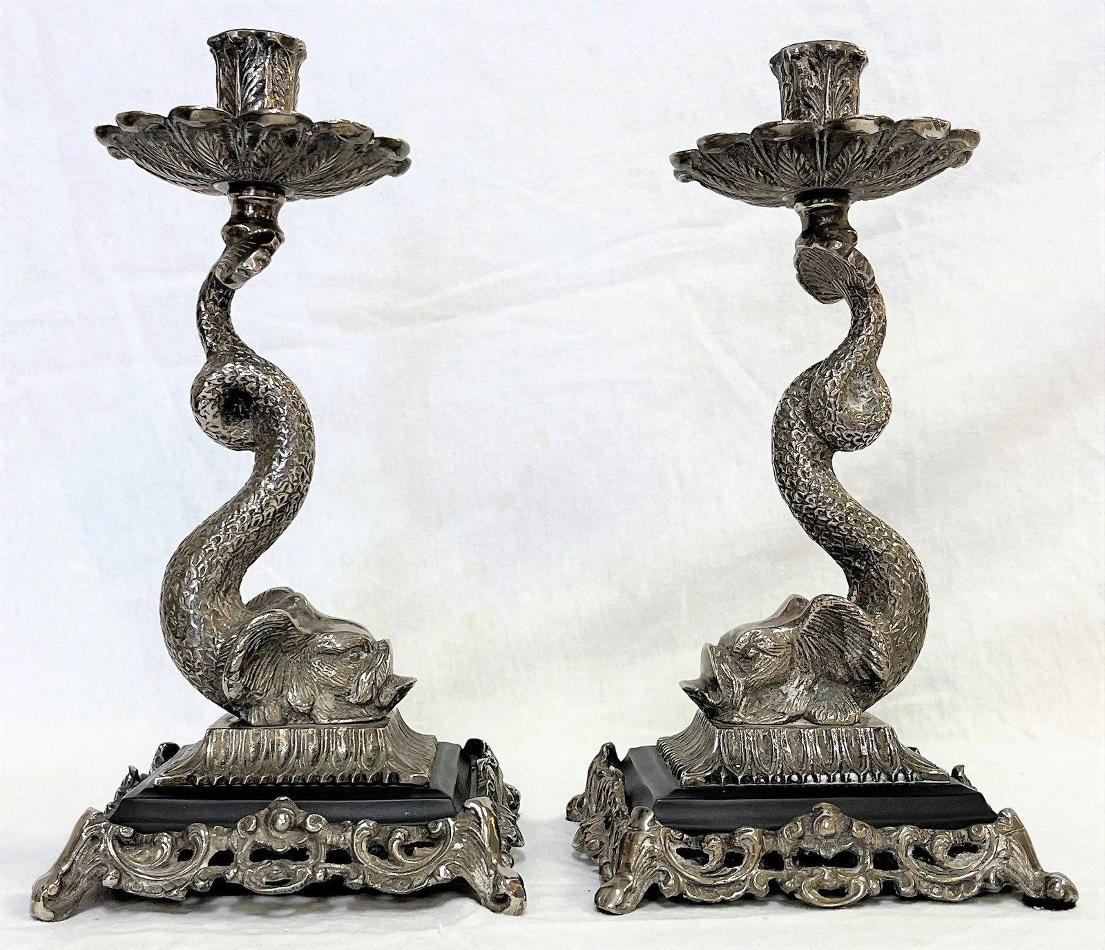 Vintage Silverplate Dolphin Candlesticks- a Pair - 4