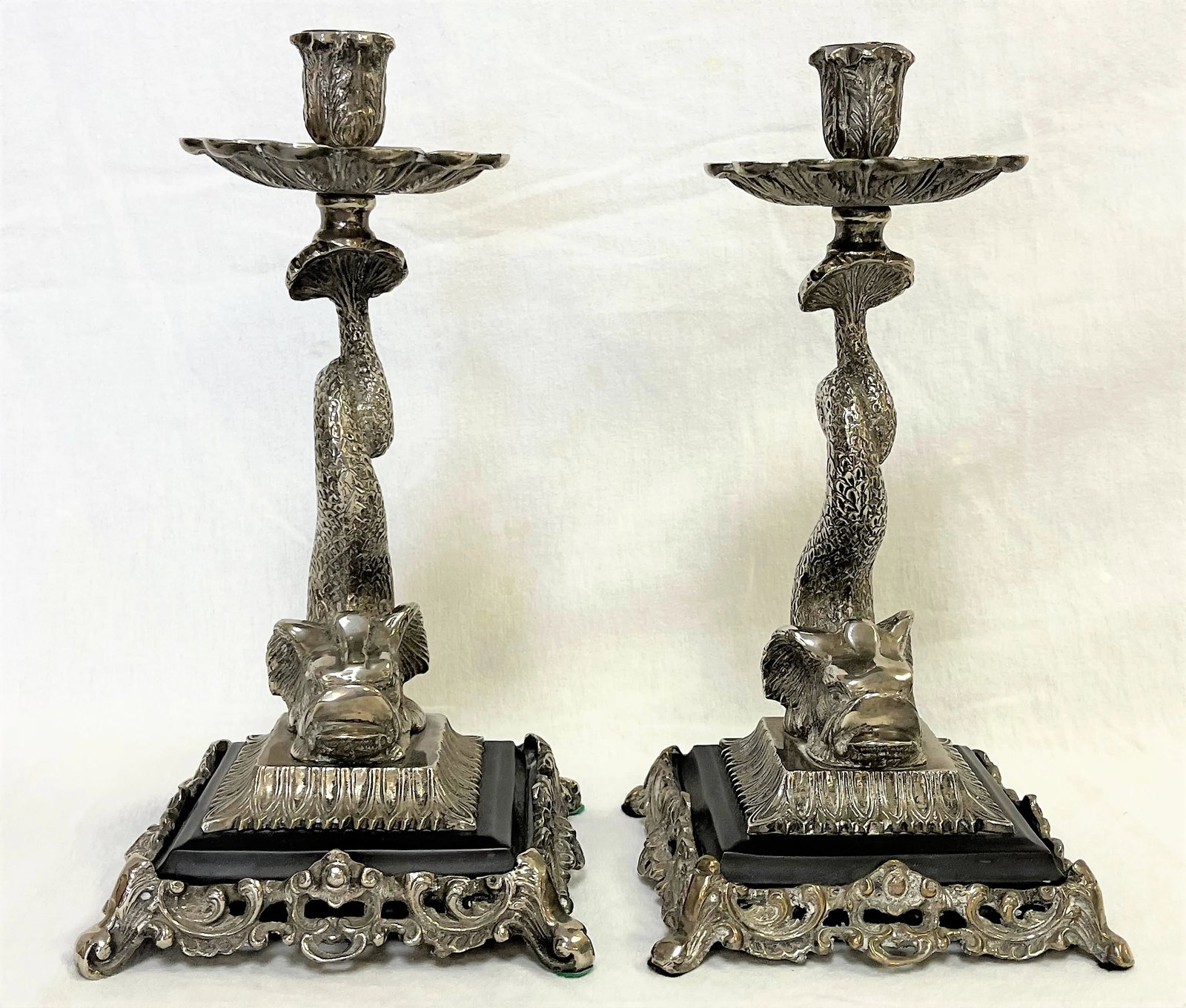 Vintage Silverplate Dolphin Candlesticks- a Pair - 5