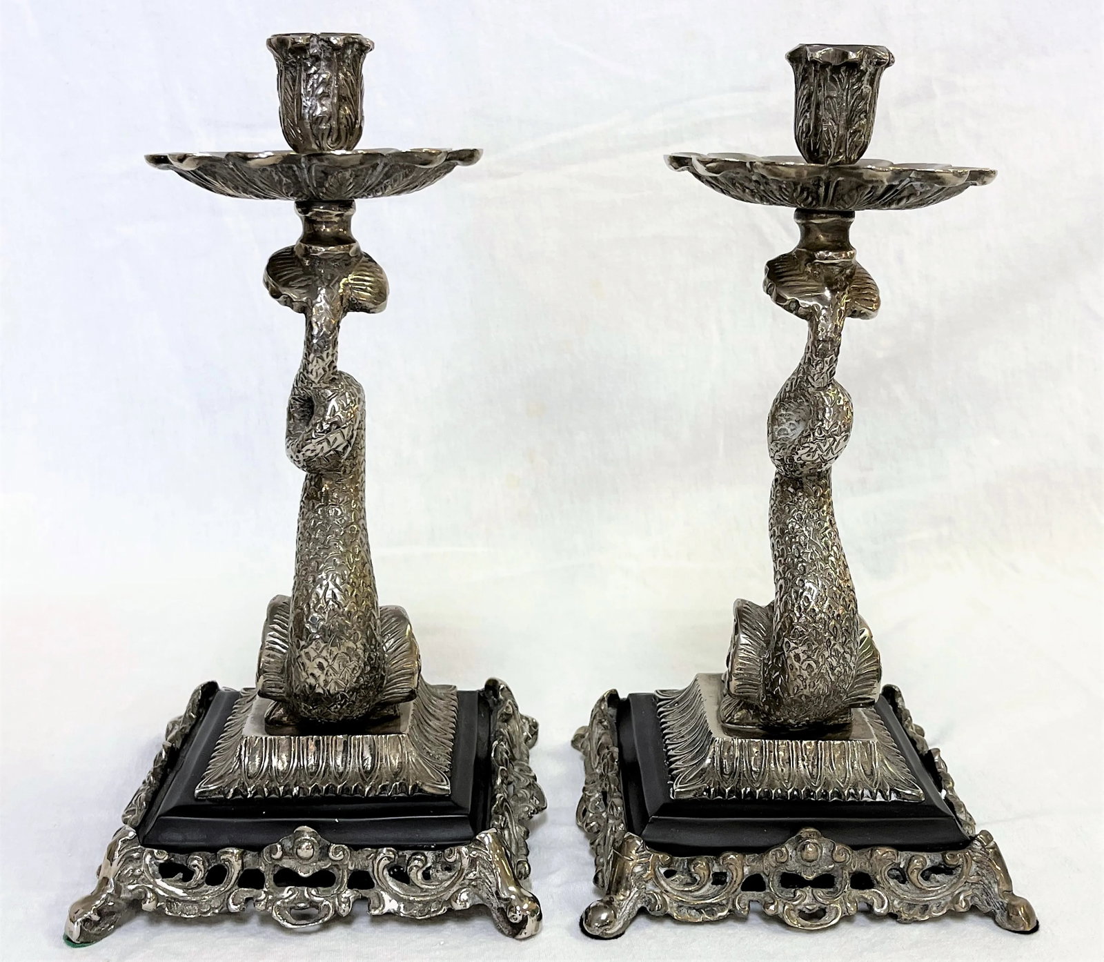 Vintage Silverplate Dolphin Candlesticks- a Pair - 6