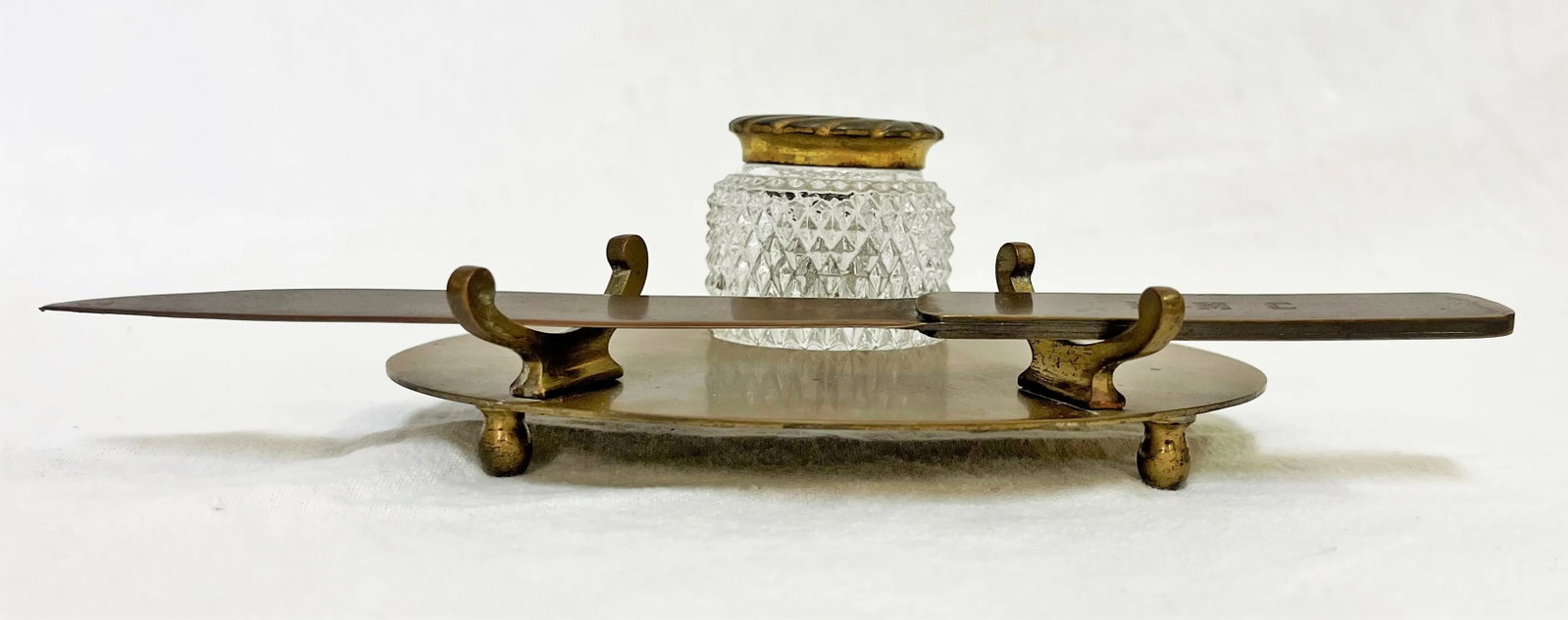 Vintage Bradley & Hubbard Brass and Cut Glass Inkwell Desk Set - 2