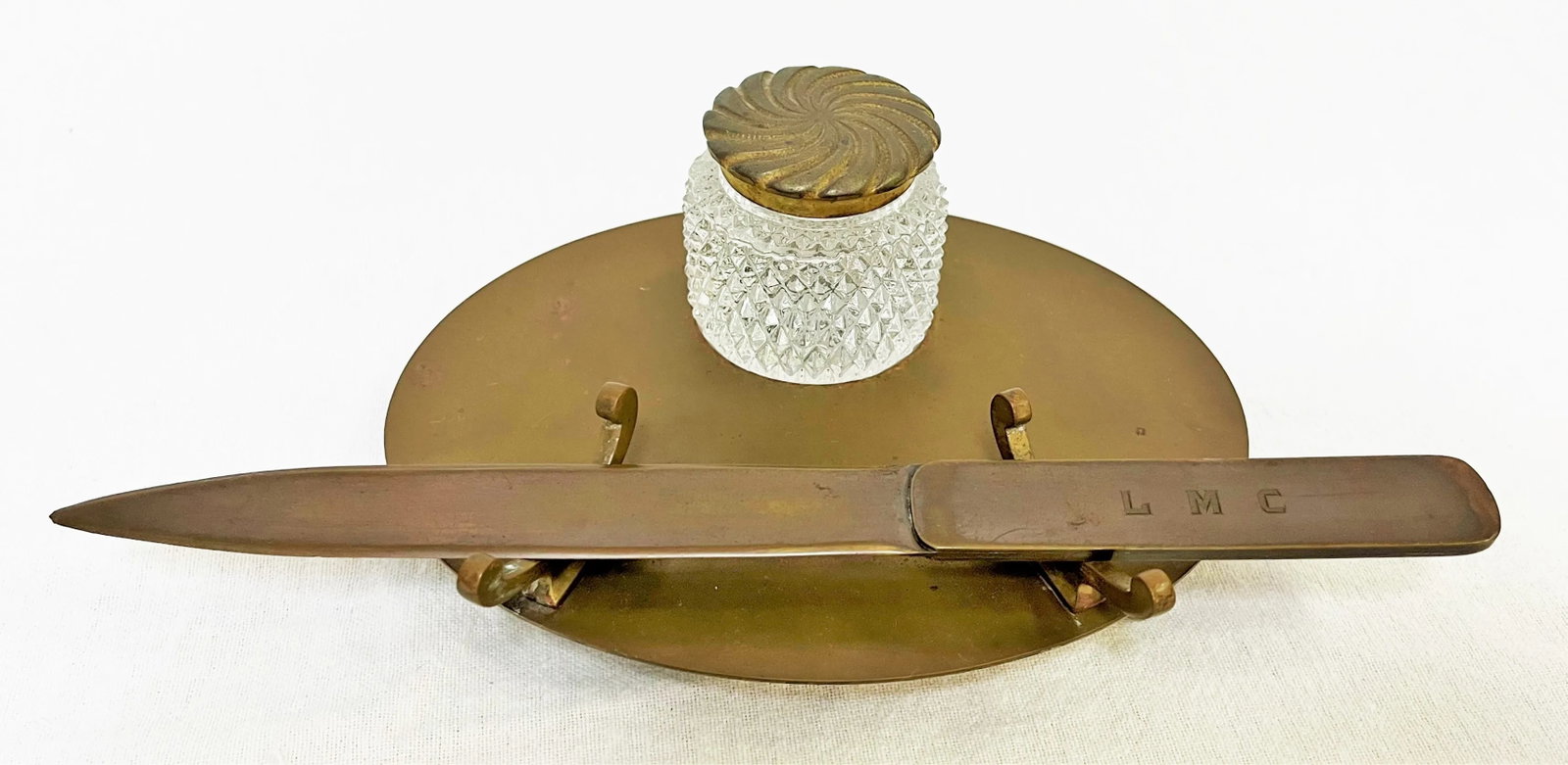 Vintage Bradley & Hubbard Brass and Cut Glass Inkwell Desk Set - 4