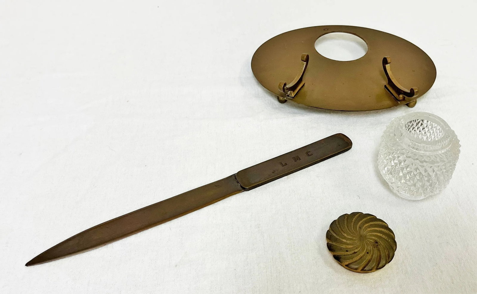 Vintage Bradley & Hubbard Brass and Cut Glass Inkwell Desk Set - 5