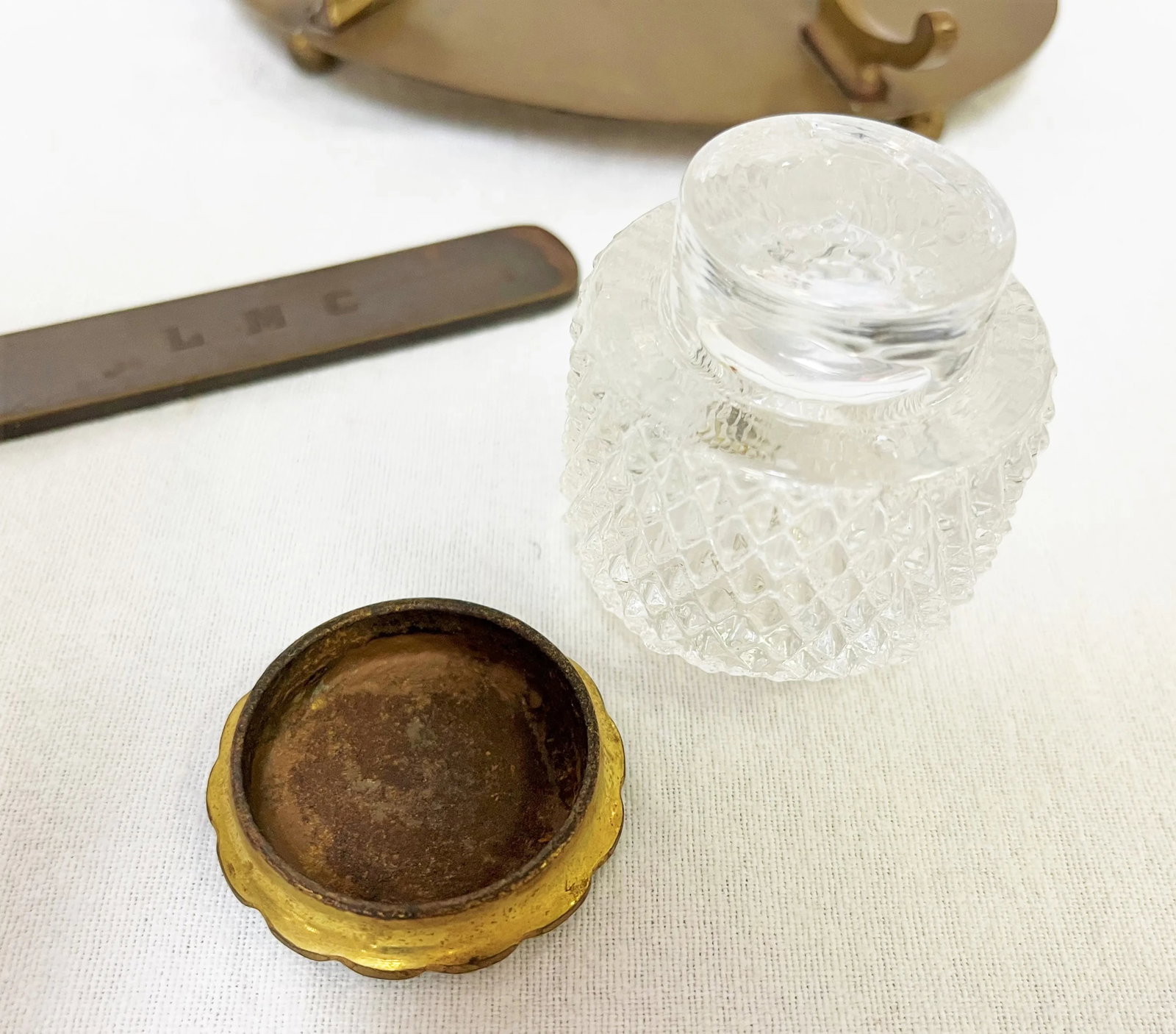 Vintage Bradley & Hubbard Brass and Cut Glass Inkwell Desk Set - 6