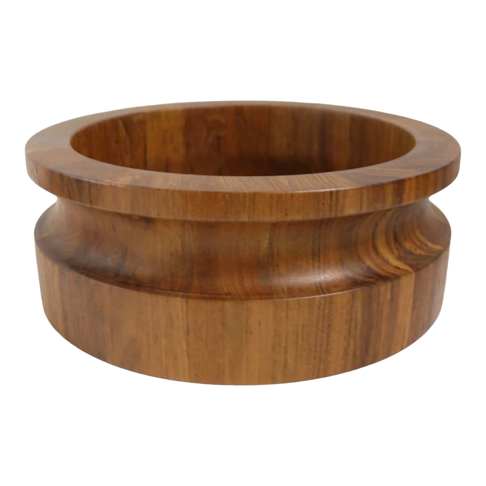 Mid Century Dansk Staved Teak Salad Bowl by Quistgaard Made in Denmark: Chic architectural Mid Century serving, salad bowl designed by Jens Quistgaard , Made in Denmark for Dansk. Constructed of staved teak, this bowl is in very fine, original condition, clean and ready
