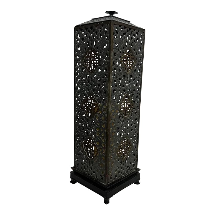 1950s Chinese Tall Lantern Candle Holder Incense Burner Cut Brass (1 of 13)