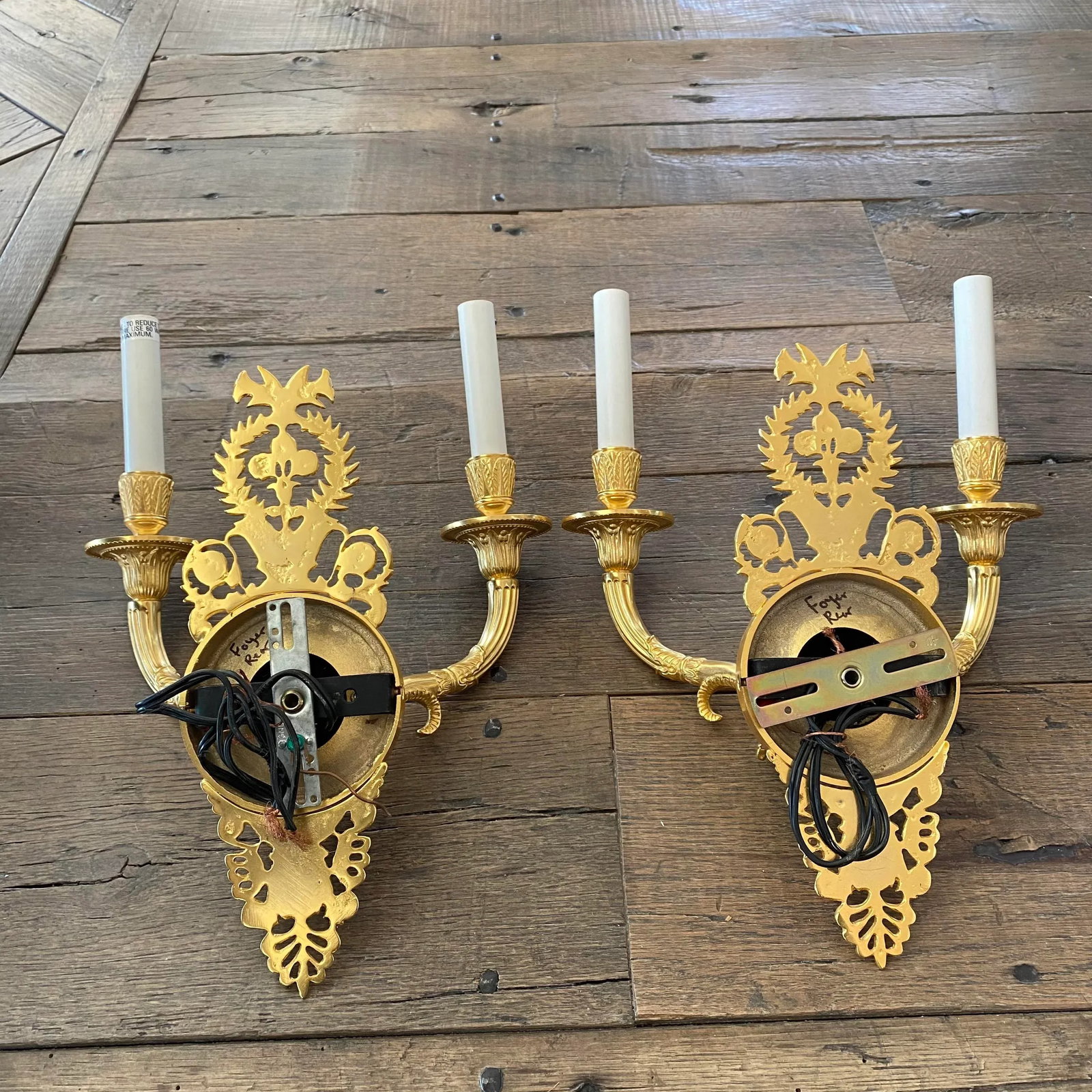 4 Arm French Empire Style Brass Wall Sconces With Lions Heads -A Pair - 11