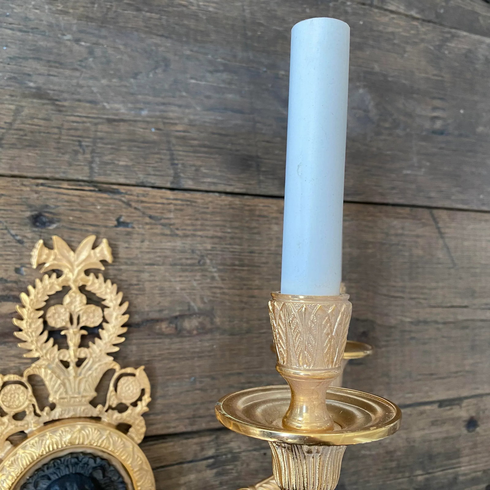 4 Arm French Empire Style Brass Wall Sconces With Lions Heads -A Pair - 3