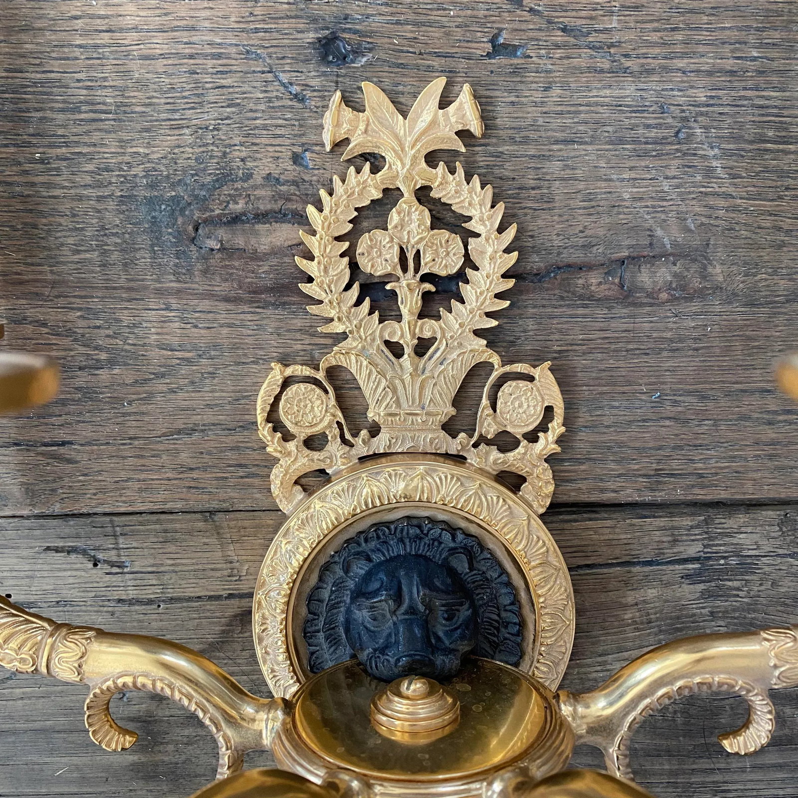 4 Arm French Empire Style Brass Wall Sconces With Lions Heads -A Pair - 6