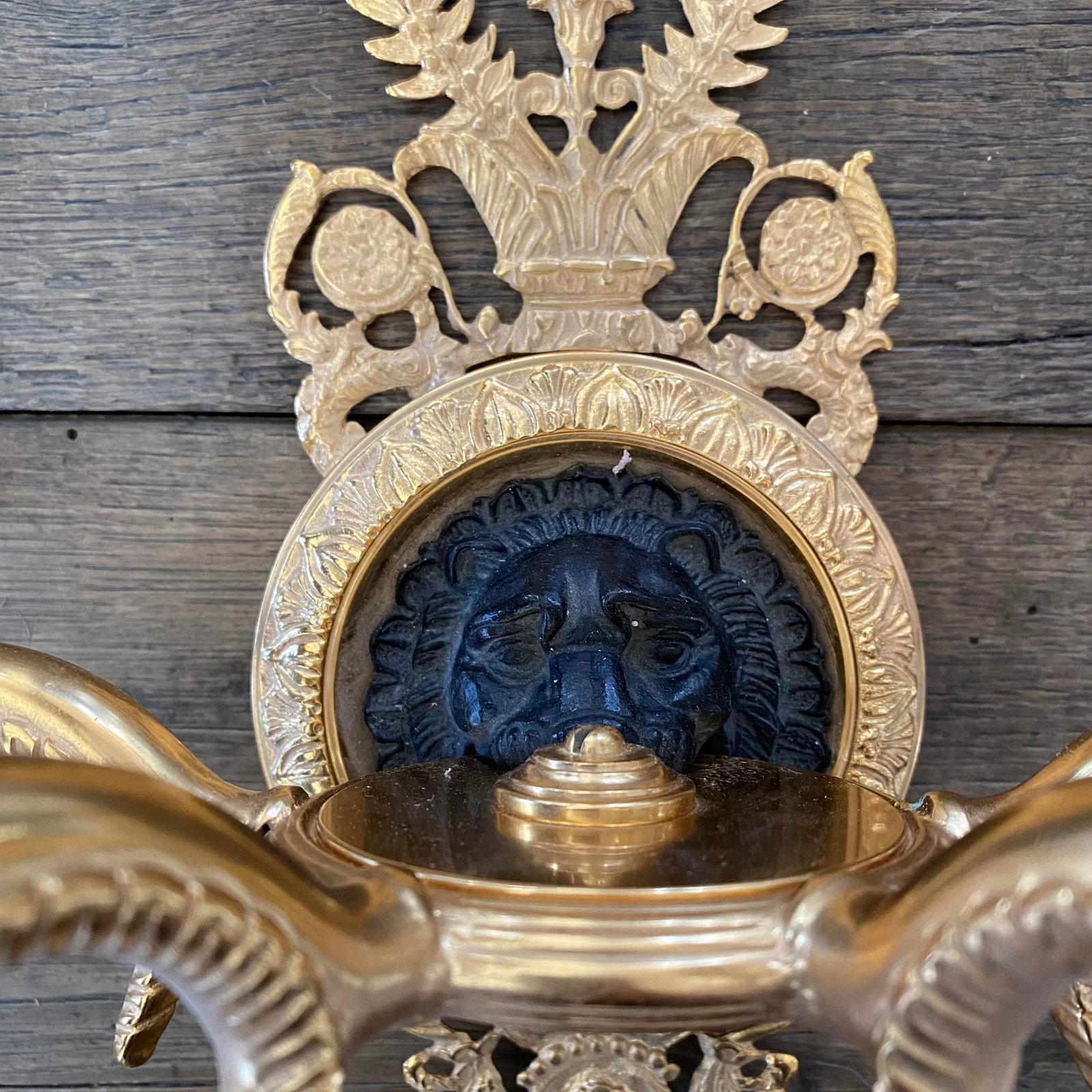 4 Arm French Empire Style Brass Wall Sconces With Lions Heads -A Pair - 8