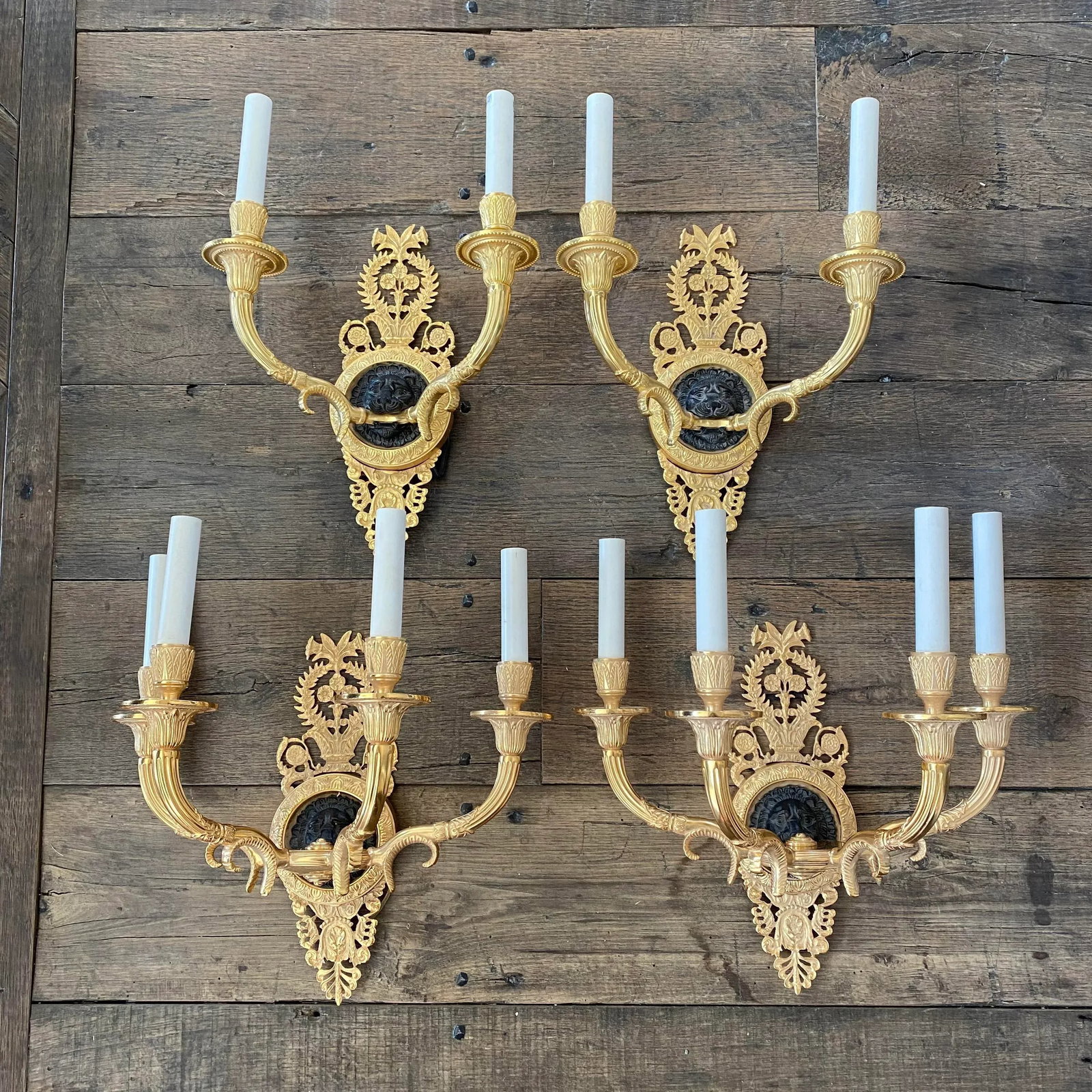 4 Arm French Empire Style Brass Wall Sconces With Lions Heads -A Pair - 9