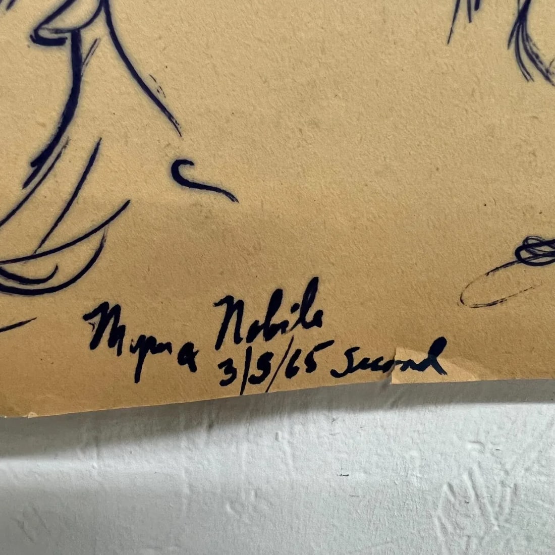 1960s Myrna Nobile Nude Art Paper Drawing Signed 3/5/65 - 2