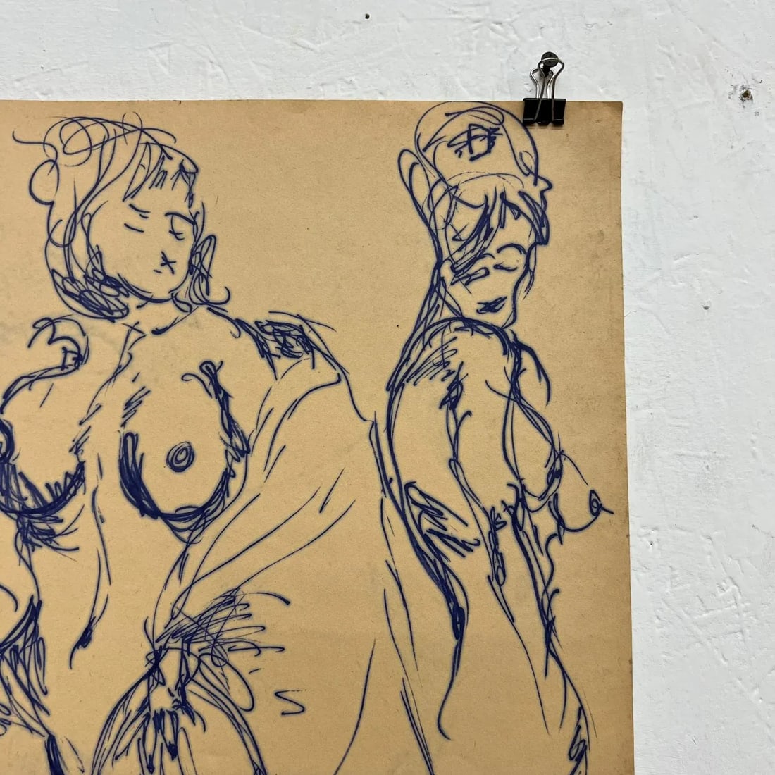 1960s Myrna Nobile Nude Art Paper Drawing Signed 3/5/65 - 4