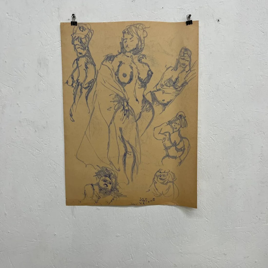 1960s Myrna Nobile Nude Art Paper Drawing Signed 3/5/65 - 7