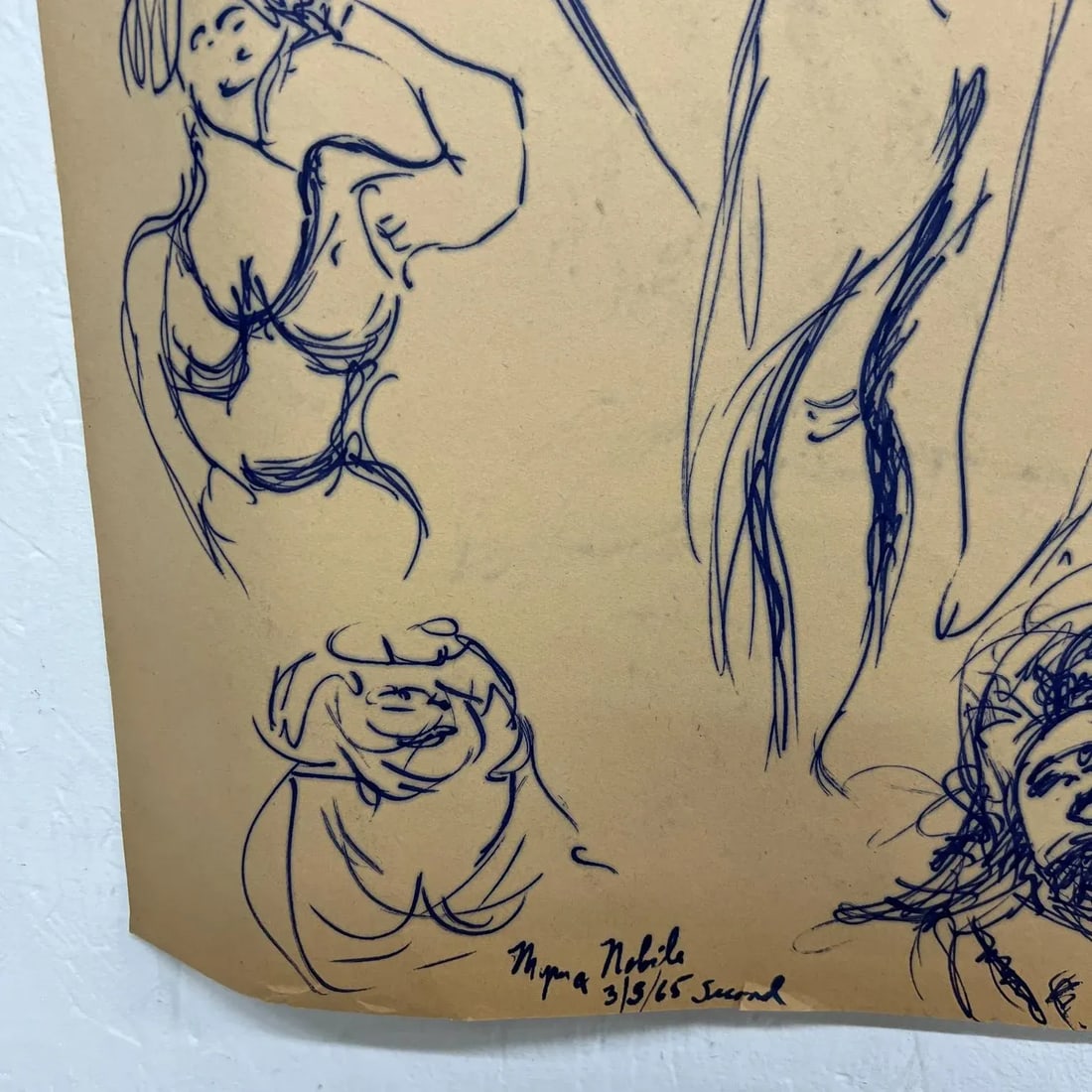 1960s Myrna Nobile Nude Art Paper Drawing Signed 3/5/65 - 8