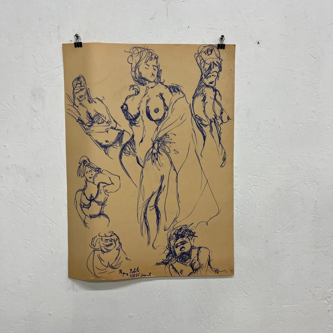 1960s Myrna Nobile Nude Art Paper Drawing Signed 3/5/65 - 9