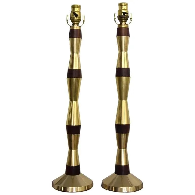 1960s Tall Table Lamps Solid Mahogany and Brass - 8