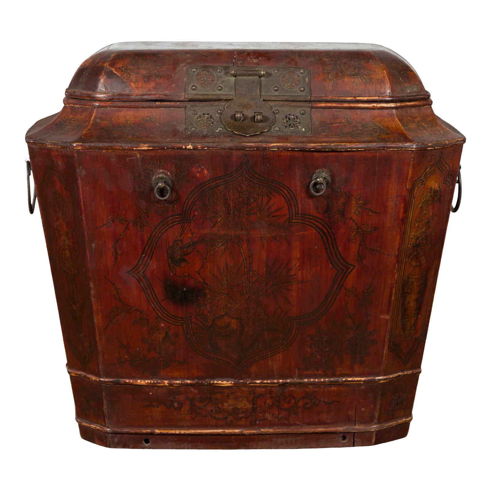 Chinese Qing Dynasty Red Lacquer & Hand-Painted Décor Wedding Chest (1 of 13)