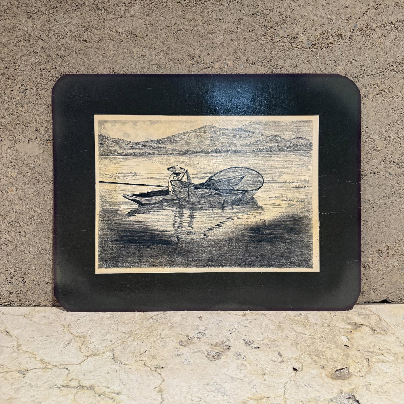 1940s Art by Alfredo Zalce Original Pencil on Paper Fisherman Artwork Mexico - 11