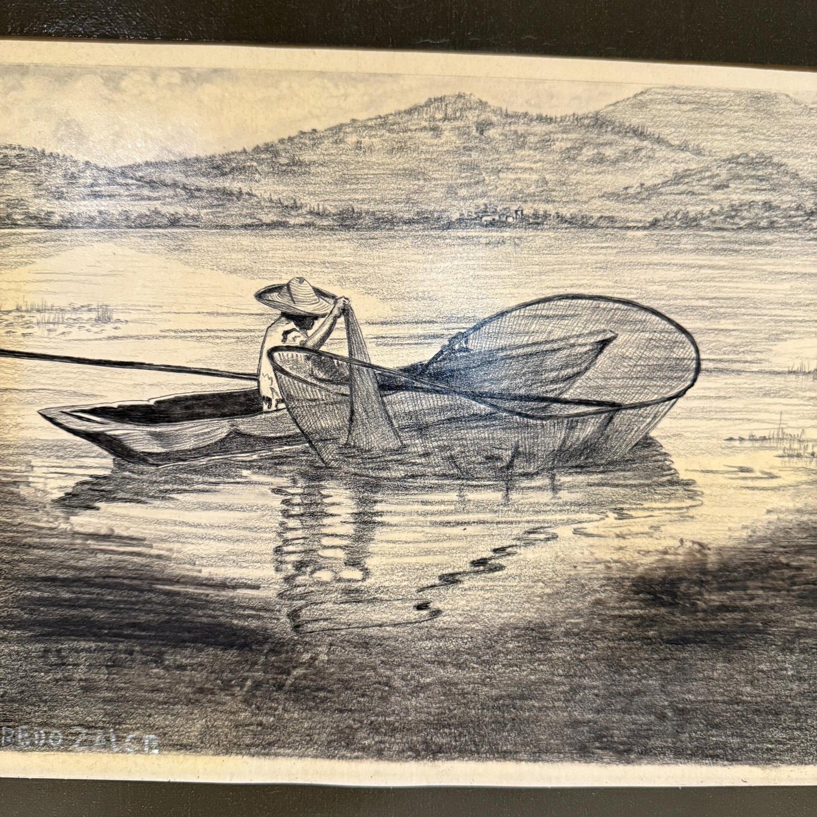 1940s Art by Alfredo Zalce Original Pencil on Paper Fisherman Artwork Mexico - 13