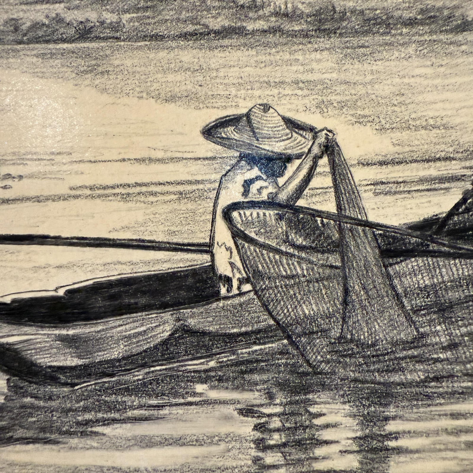 1940s Art by Alfredo Zalce Original Pencil on Paper Fisherman Artwork Mexico - 14