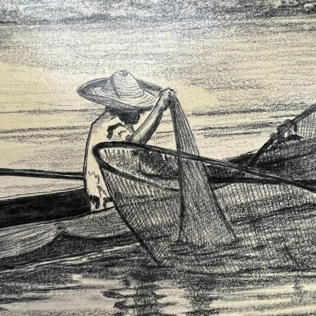 1940s Art by Alfredo Zalce Original Pencil on Paper Fisherman Artwork Mexico - 8