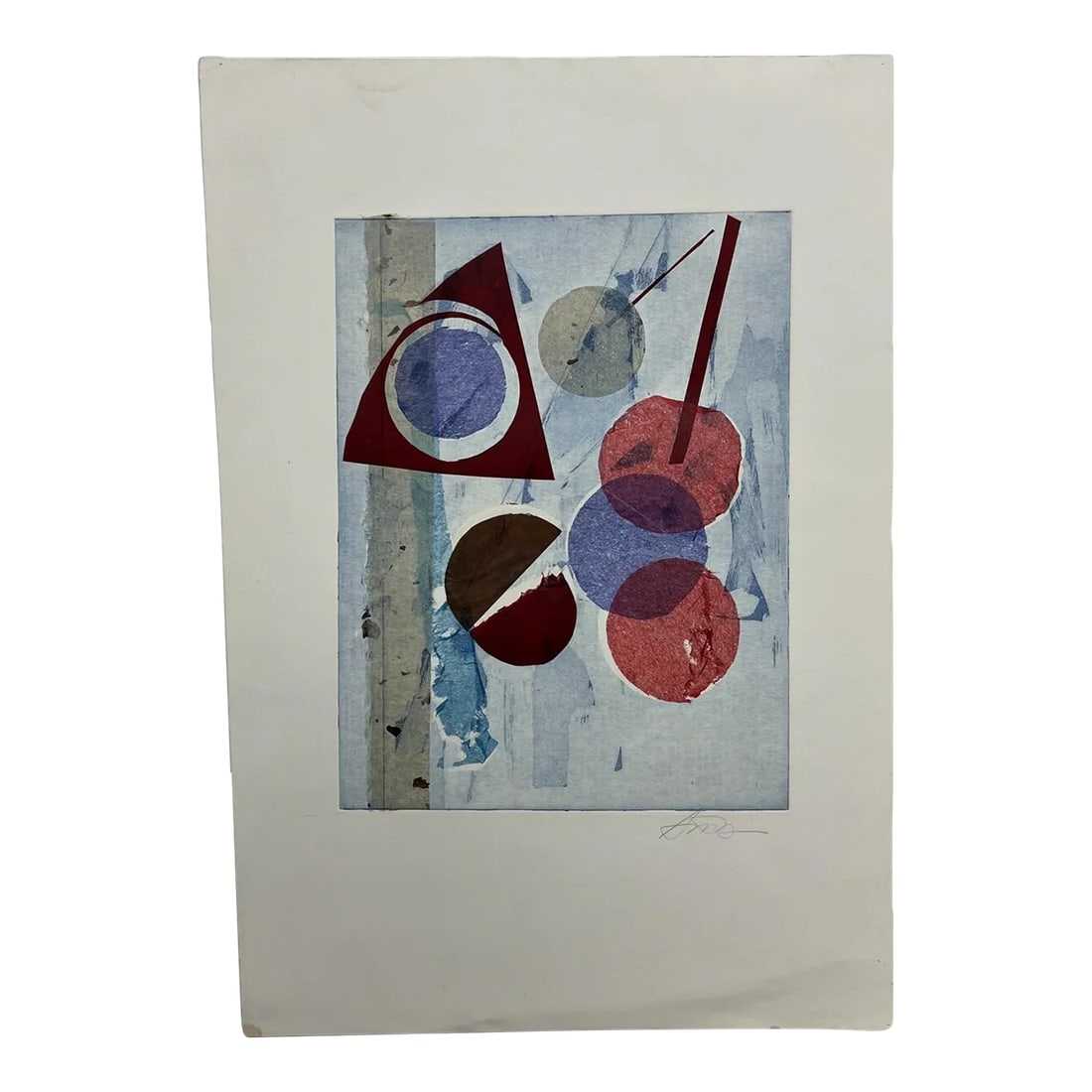 Abstract Modern Blue Geometric Artwork on Paper Signed: AMBIANIC presents Abstract Modern Blue Geometric Artwork signed by artist 13.25 x 19.25 art 9 x 11.75 Preowned vintage condition art See images provided Condition: Alterations: Original Condition