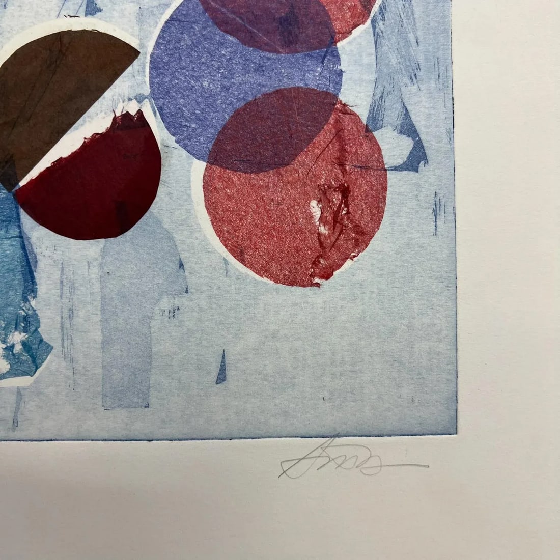 Abstract Modern Blue Geometric Artwork on Paper Signed - 6