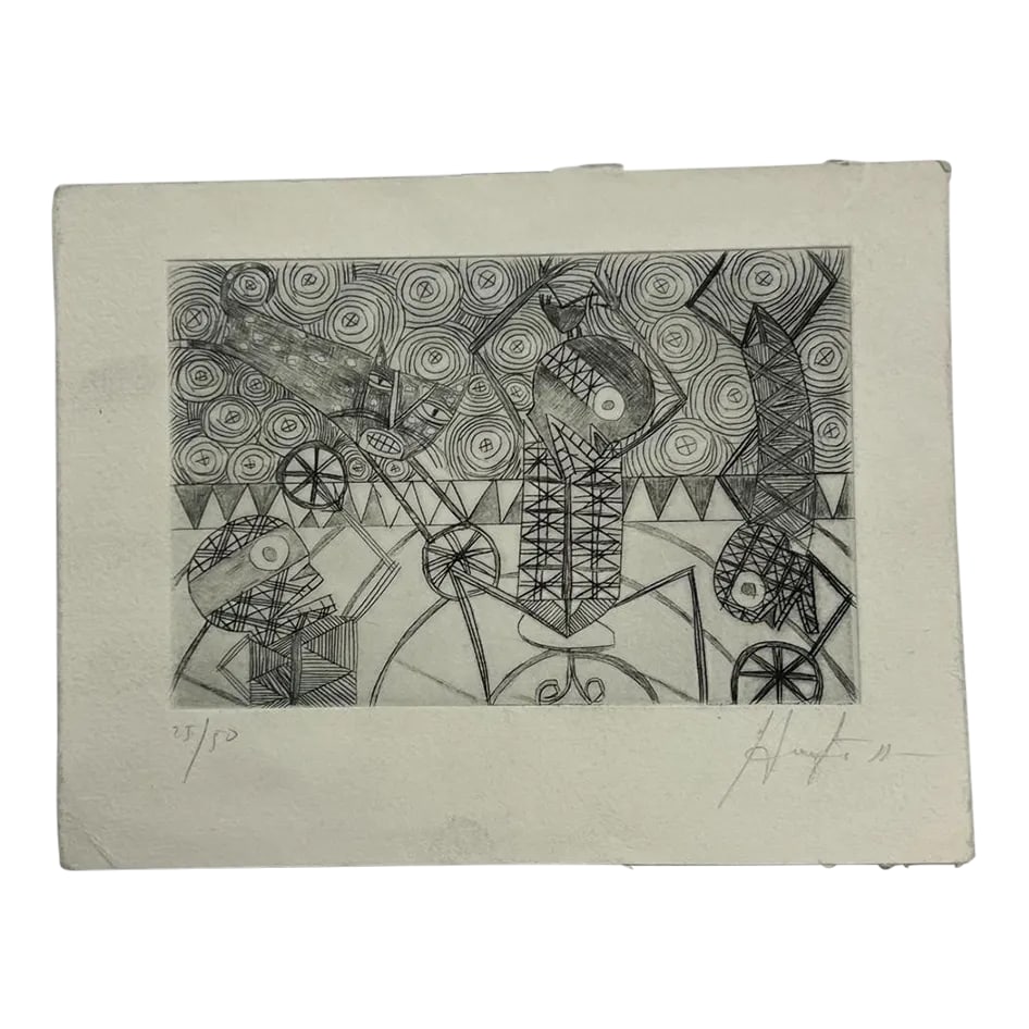 Original Abstract Drawing Woodblock Print 25/50 Oaxaca Mexico: AMBIANIC presents Original Modern ART Drawing 4 Woodblock Print 25/5 Oaxaca Mexico 7.5 x 6.13 Art 5.75 x 3.75 Signed and numbered Original vintage condition unrestored art See images please