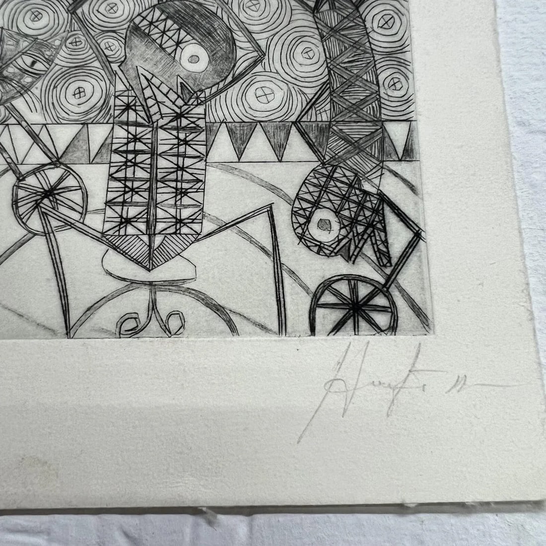 Original Abstract Drawing Woodblock Print 25/50 Oaxaca Mexico - 3