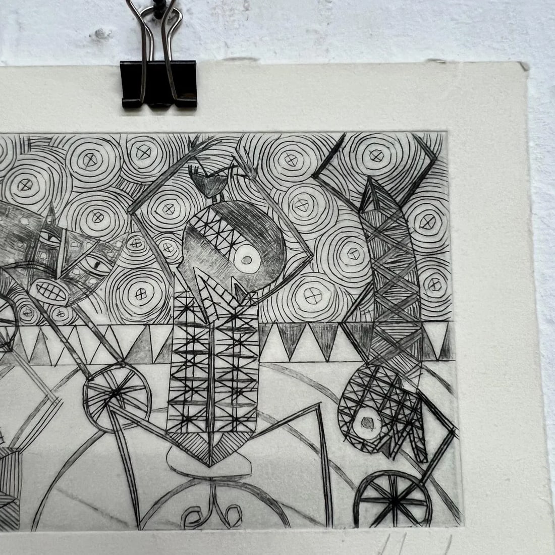 Original Abstract Drawing Woodblock Print 25/50 Oaxaca Mexico - 4