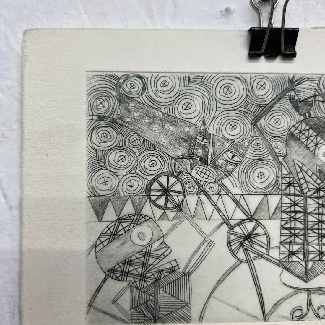 Original Abstract Drawing Woodblock Print 25/50 Oaxaca Mexico - 5