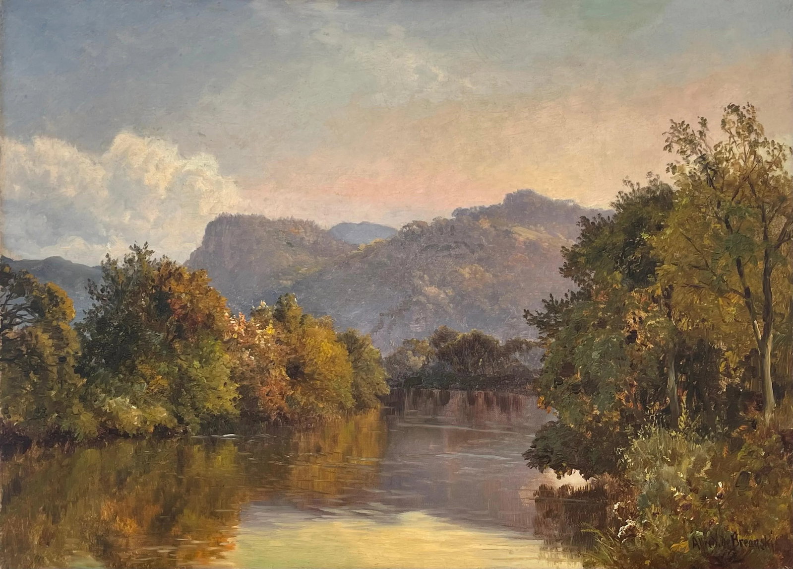 Oil Painting of a Tree-Lined River Landscape in the Scottish Highlands by 19th Century British Artis - 2