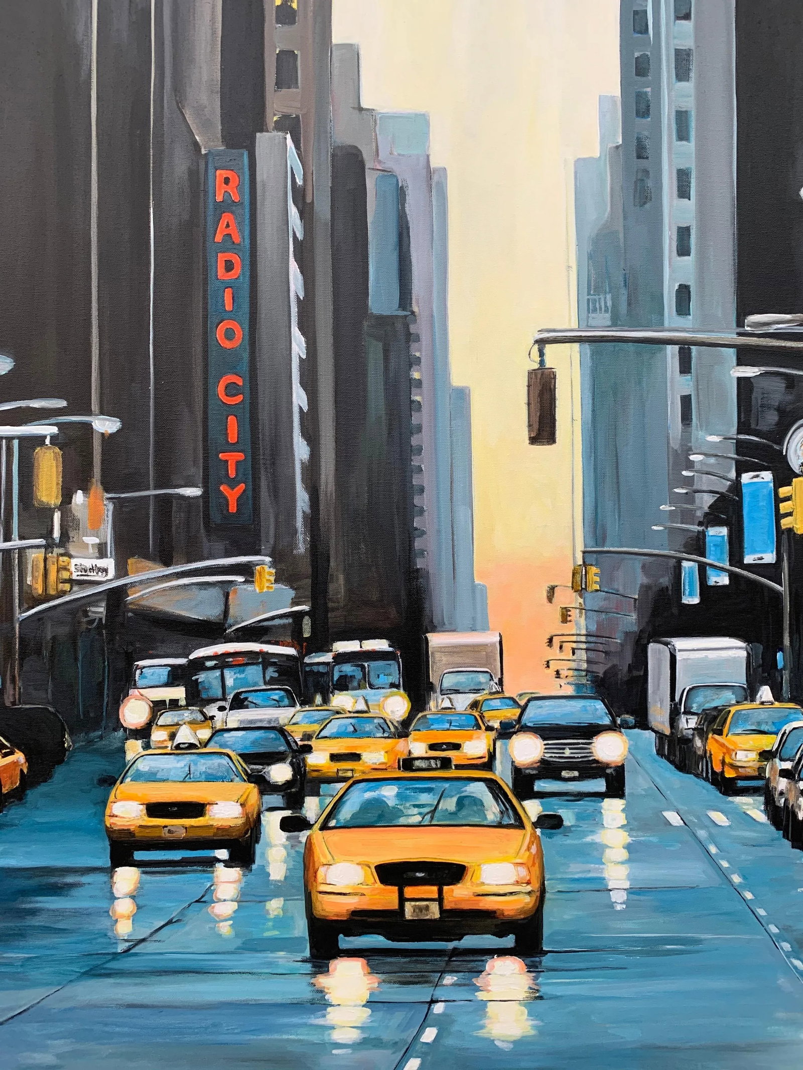 Radio City New York Nyc Sunset - Unique Original Art by Contemporary British Urban Landscape Artist, - 6