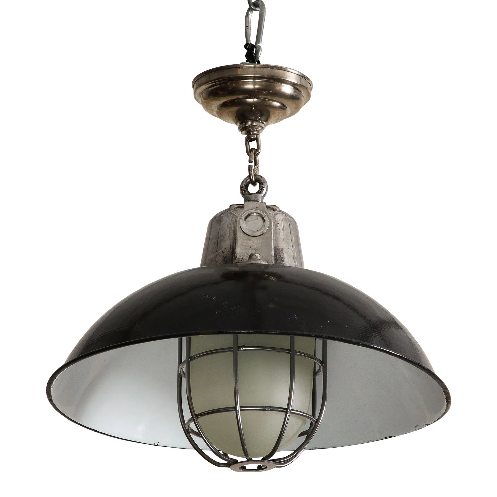 Pair of Midcentury Industrial Style Cage Pendant Lights With Black Enamel Shade (1 of 13)