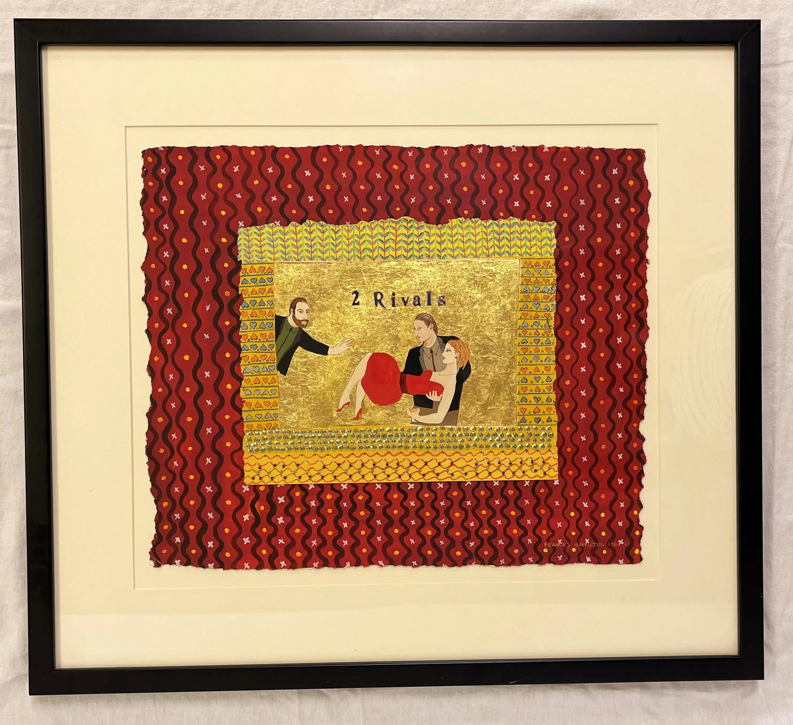 Original Francis Hamilton Gold Leaf Collage Art '2 Rivals' 1980 - 2