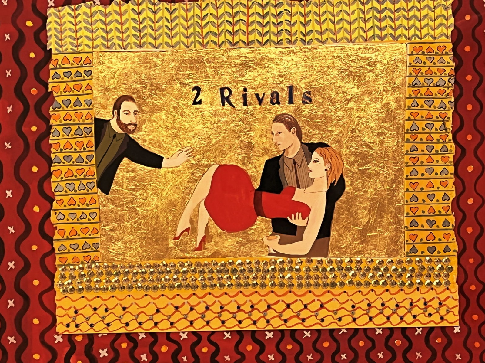 Original Francis Hamilton Gold Leaf Collage Art '2 Rivals' 1980 - 3