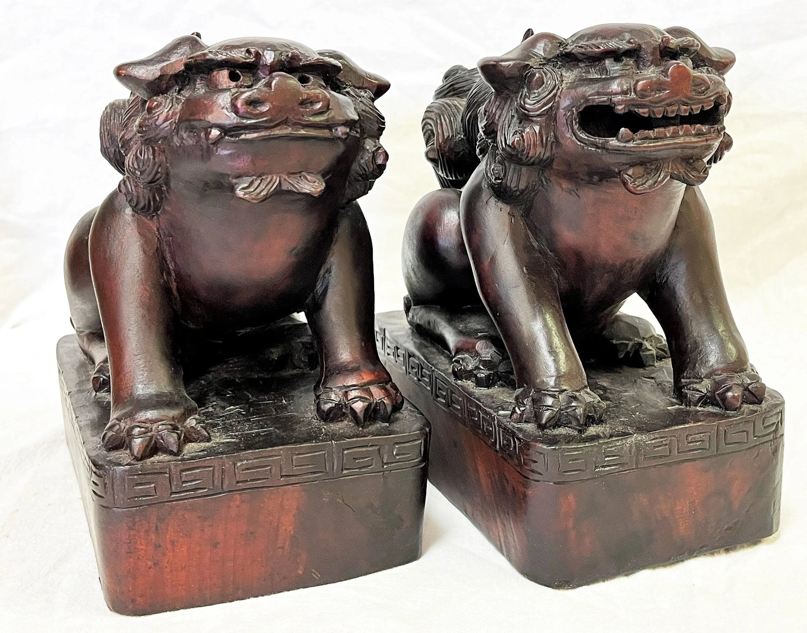 Vintage Carved Wood Foo Dogs- a Pair - 11