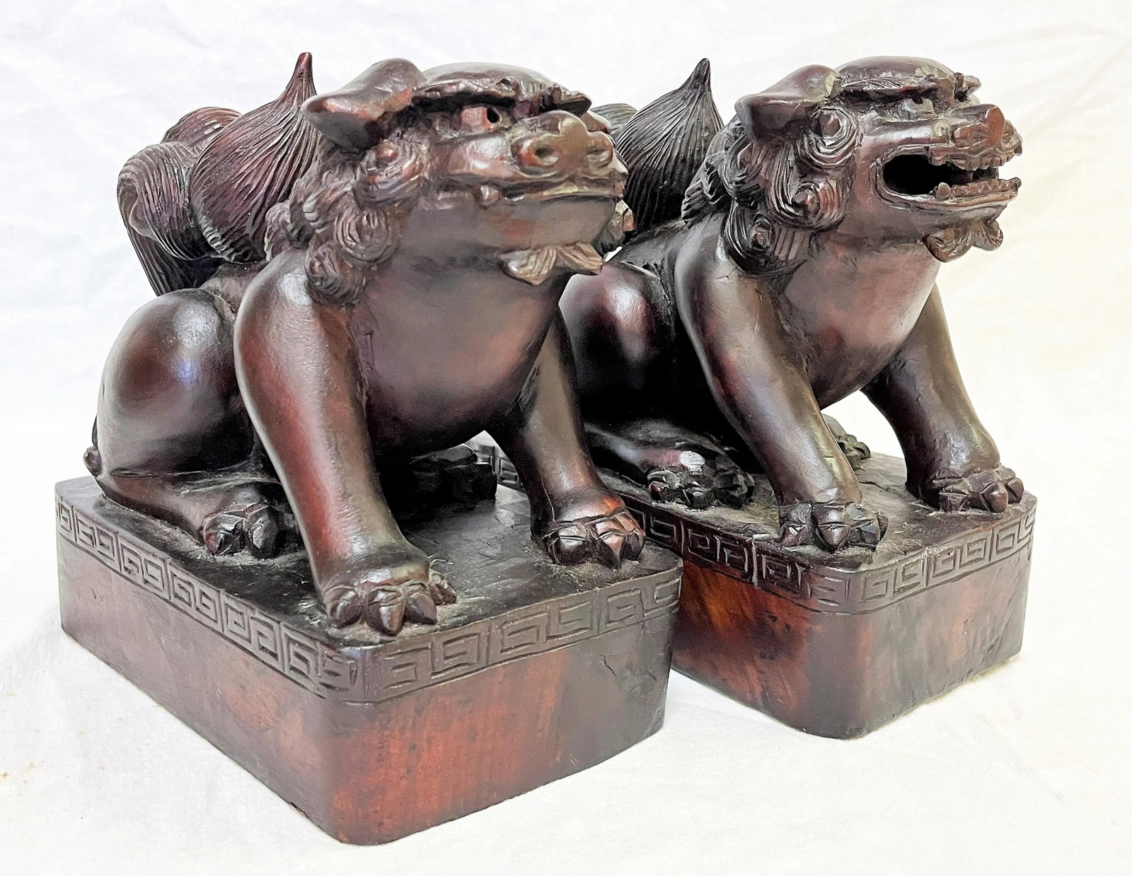Vintage Carved Wood Foo Dogs- a Pair - 12