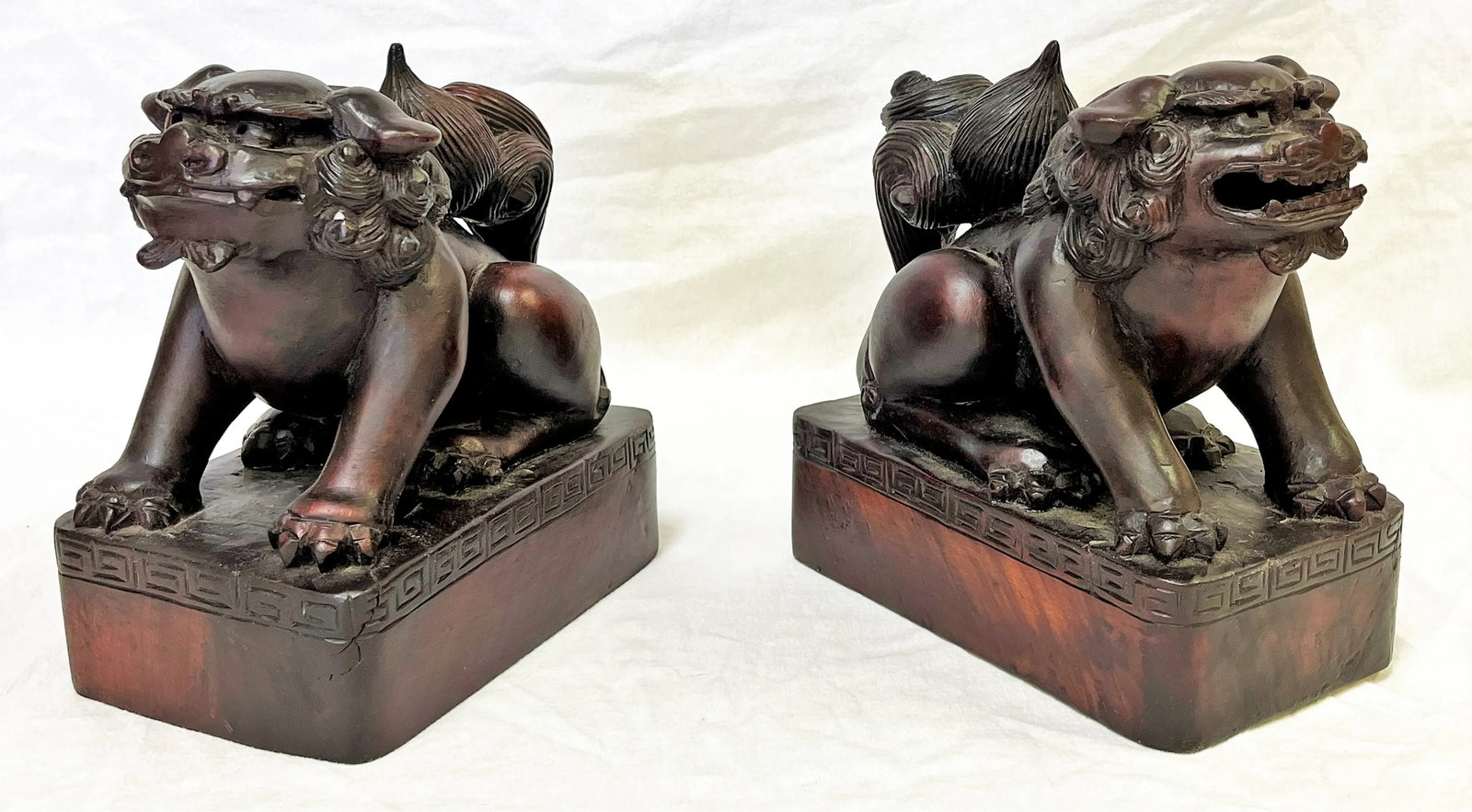 Vintage Carved Wood Foo Dogs- a Pair - 13