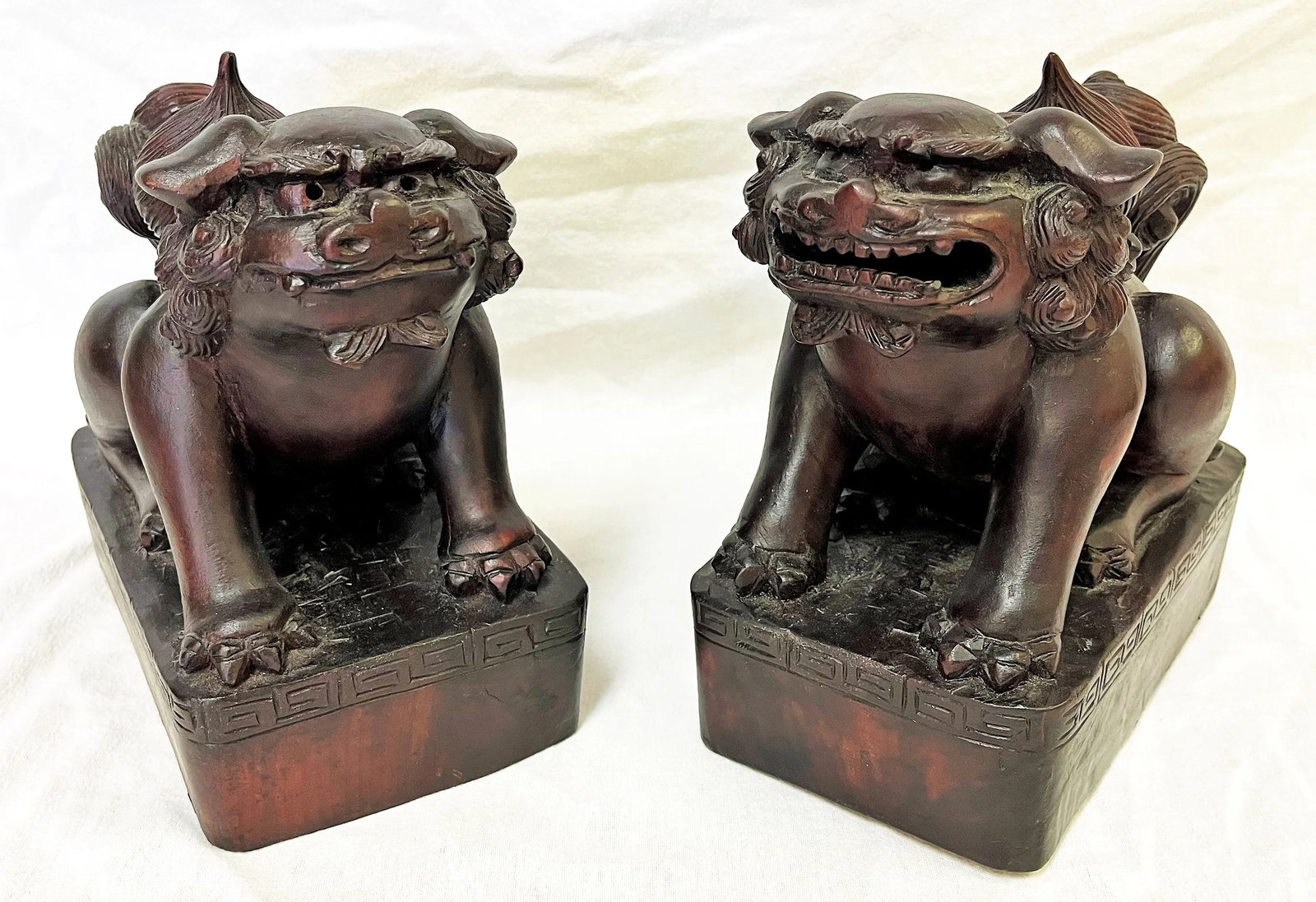 Vintage Carved Wood Foo Dogs- a Pair - 3
