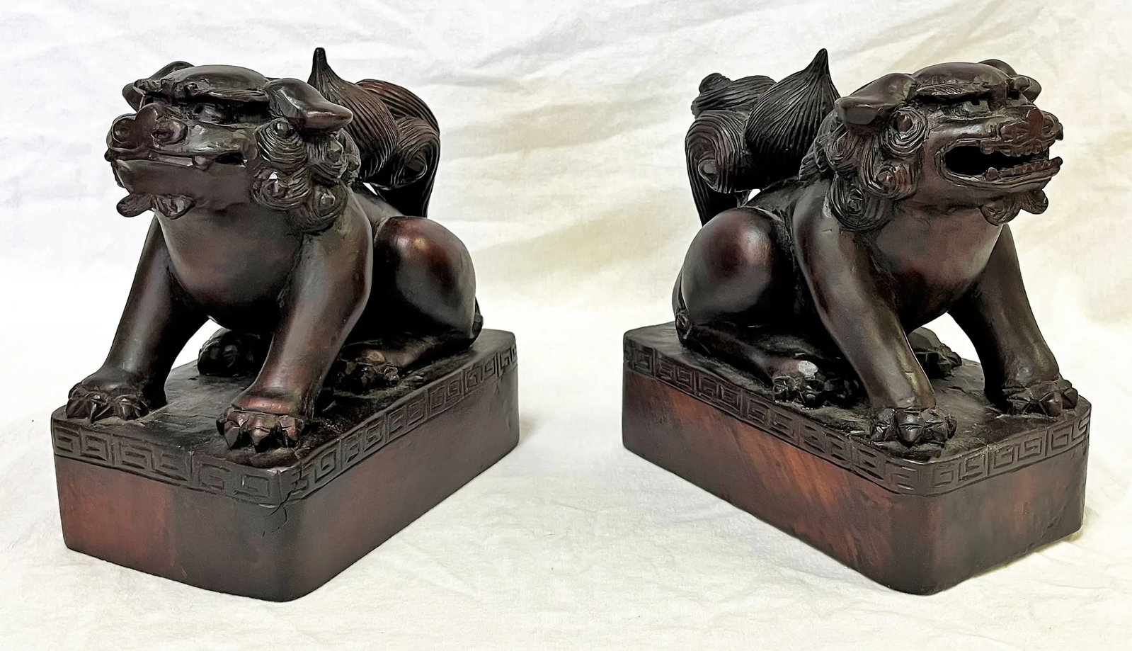 Vintage Carved Wood Foo Dogs- a Pair - 5