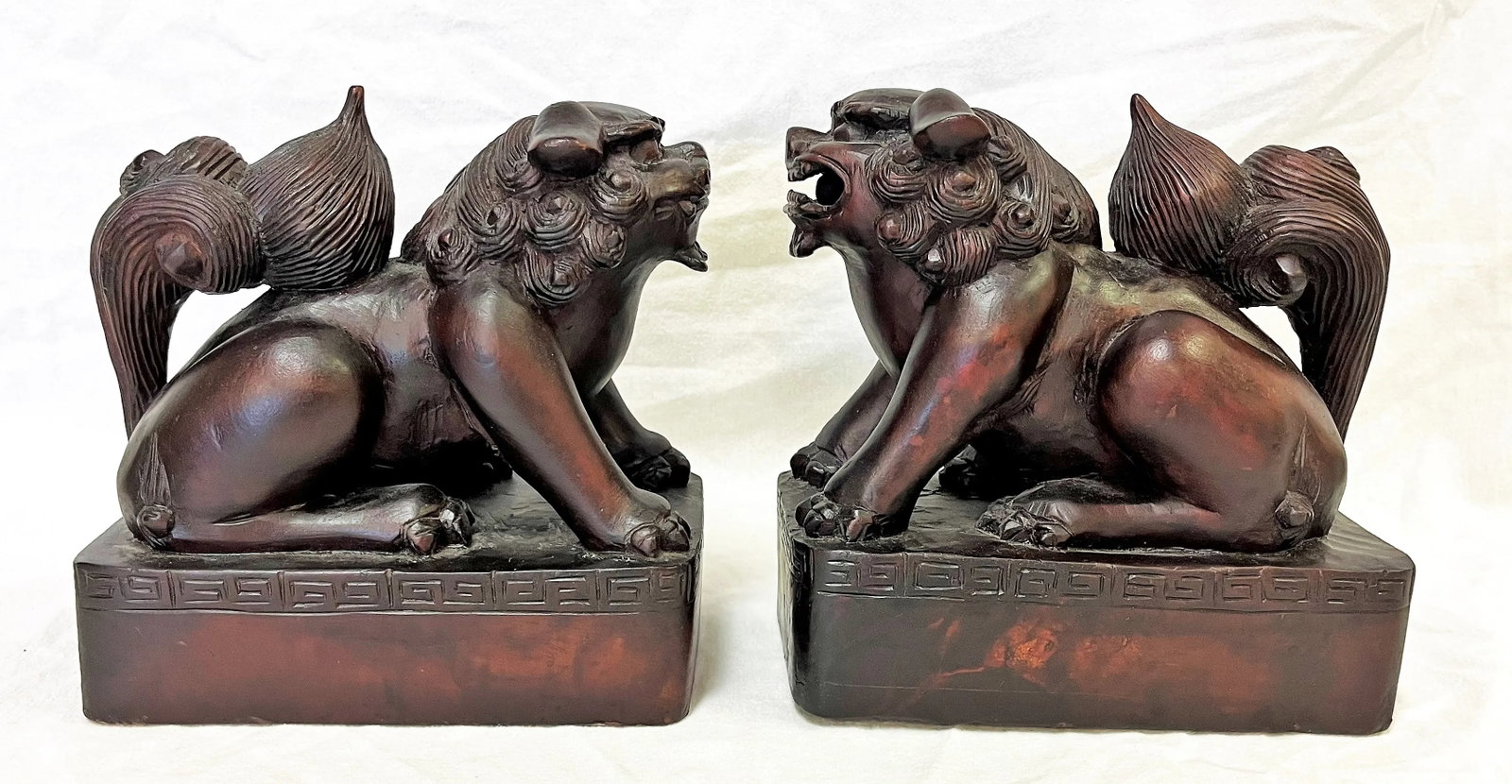 Vintage Carved Wood Foo Dogs- a Pair - 6