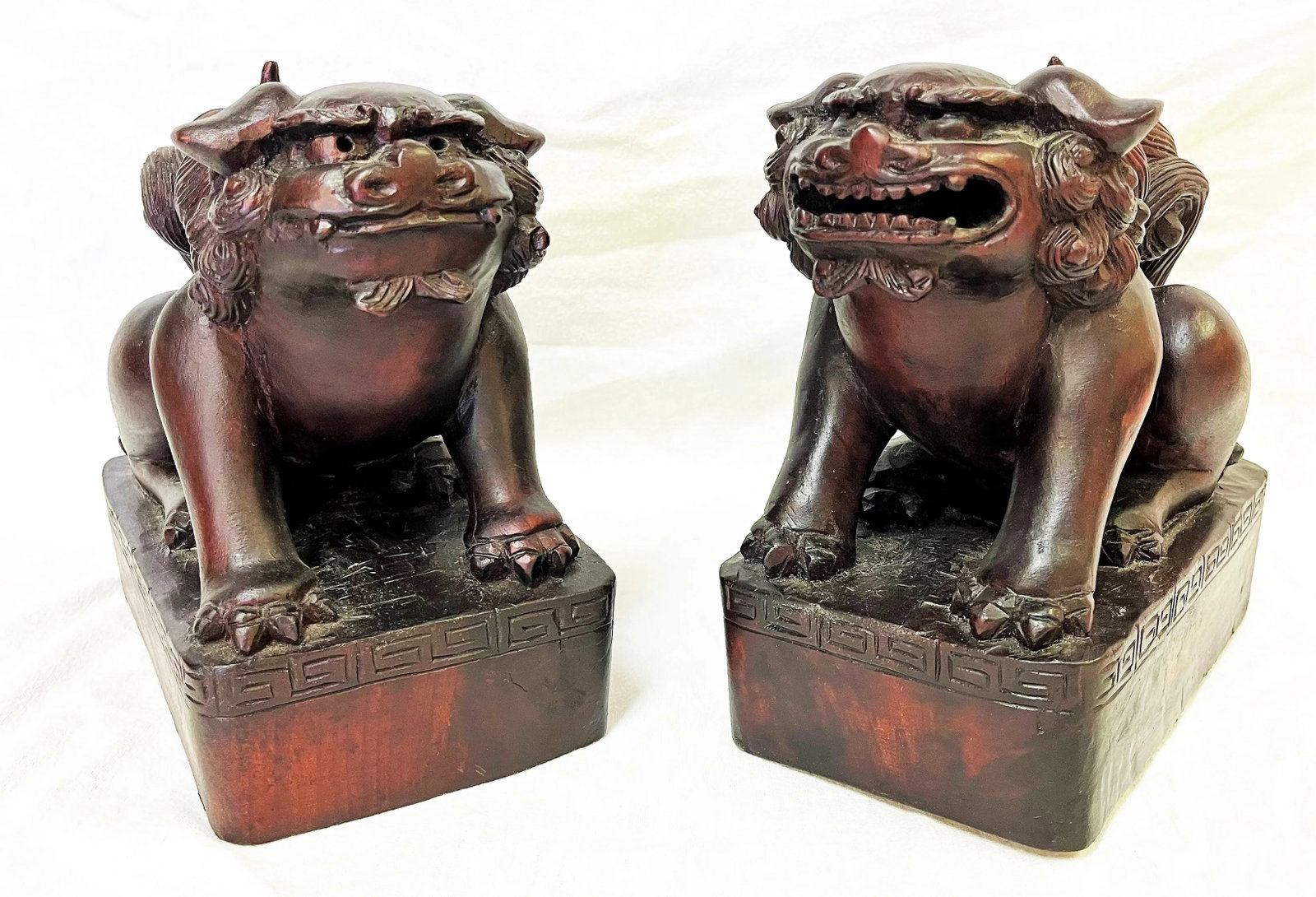 Vintage Carved Wood Foo Dogs- a Pair - 7