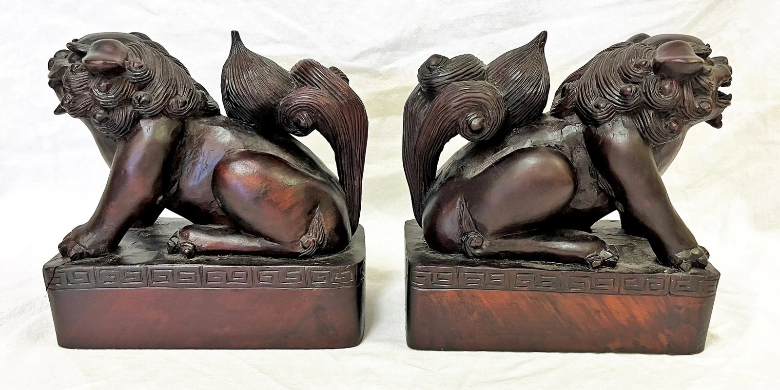 Vintage Carved Wood Foo Dogs- a Pair - 8